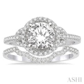 1/2 ctw Diamond Wedding Set with 3/8 ctw Round Cut Engagement Ring and 1/20 ctw Wedding Band in 14K White Gold